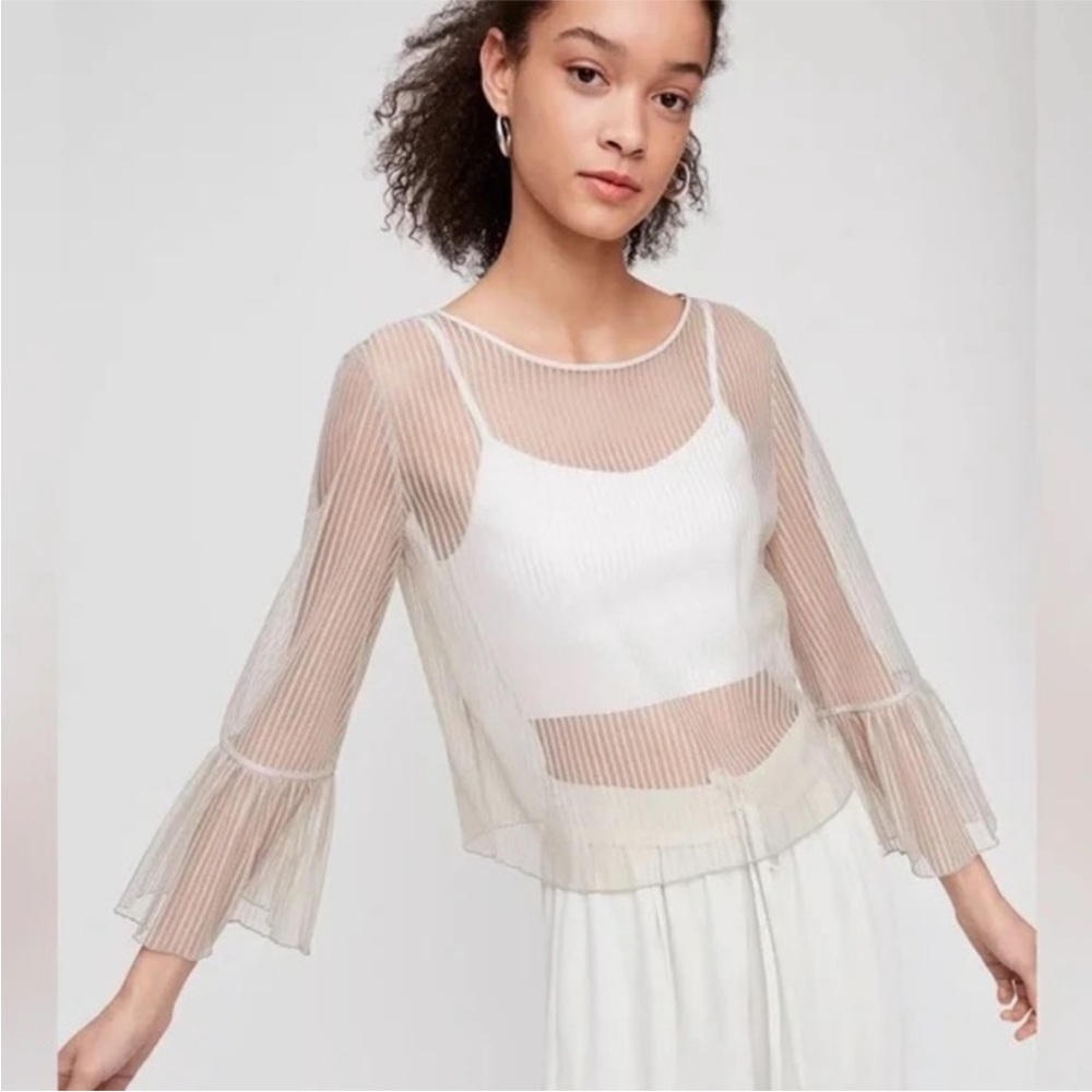Babaton Humbert Sheer Lacey Blouse in Taupe color - S
